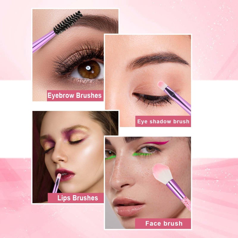 salbsever 10 PCS Glitter Crystal Makeup Brush Set Cute Makeup Brushes Bling Professional Concealer Eye Shadow Eyeliner Blush Lip Blending Synthetic Brushes Tools Kit Face Cosmetics Blending Brushes for Women - Image 2