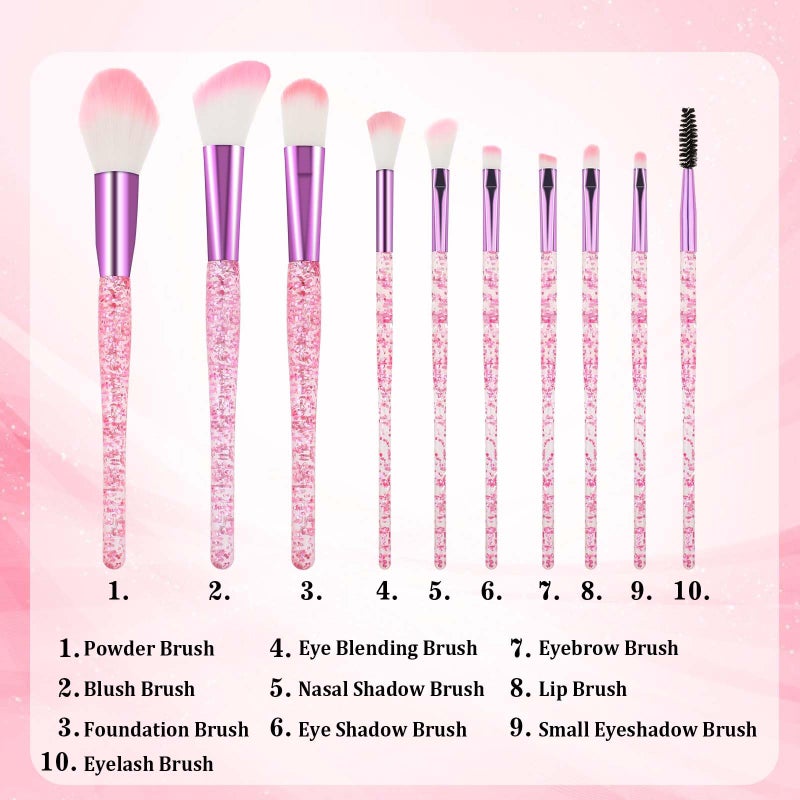 salbsever 10 PCS Glitter Crystal Makeup Brush Set Cute Makeup Brushes Bling Professional Concealer Eye Shadow Eyeliner Blush Lip Blending Synthetic Brushes Tools Kit Face Cosmetics Blending Brushes for Women - Image 3