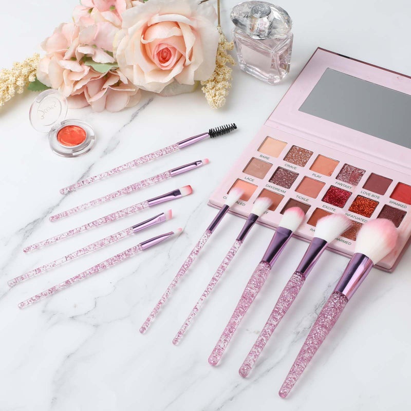 salbsever 10 PCS Glitter Crystal Makeup Brush Set Cute Makeup Brushes Bling Professional Concealer Eye Shadow Eyeliner Blush Lip Blending Synthetic Brushes Tools Kit Face Cosmetics Blending Brushes for Women - Image 5