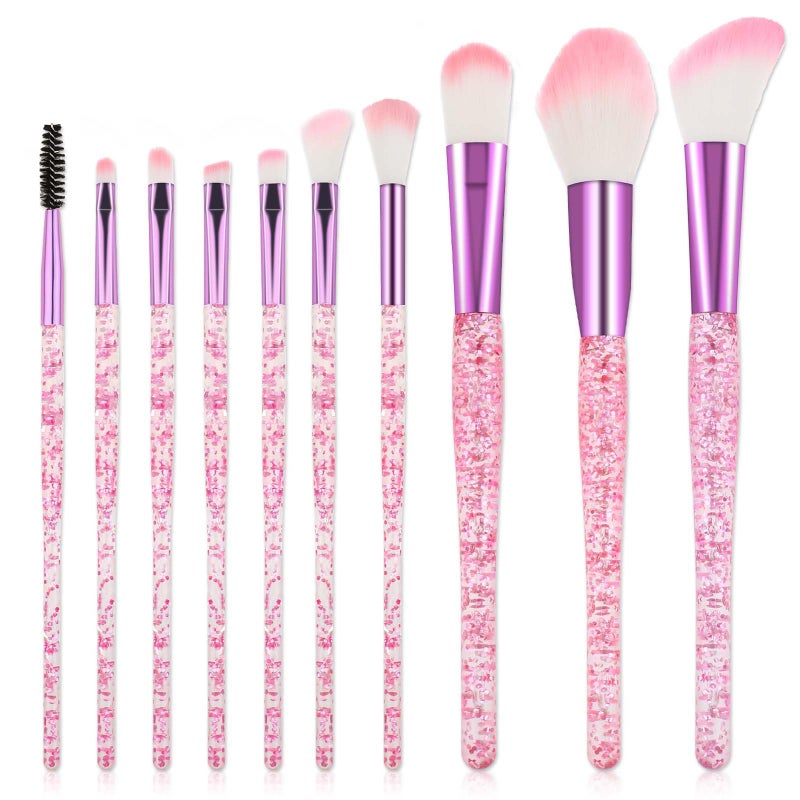 salbsever 10 PCS Glitter Crystal Makeup Brush Set Cute Makeup Brushes Bling Professional Concealer Eye Shadow Eyeliner Blush Lip Blending Synthetic Brushes Tools Kit Face Cosmetics Blending Brushes for Women - Image 1