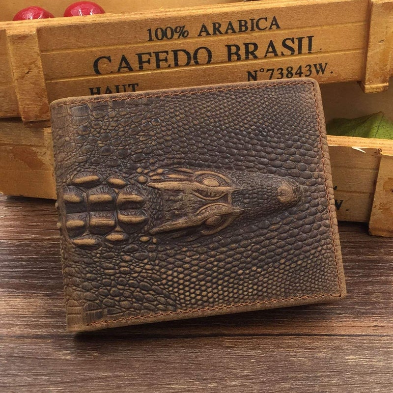 HRS Crocodiile Wallets for Men- Ultra Slim Genuine Leather Mens Bifold Wallet Vintage Personal with Alligator Embossed - Image 5