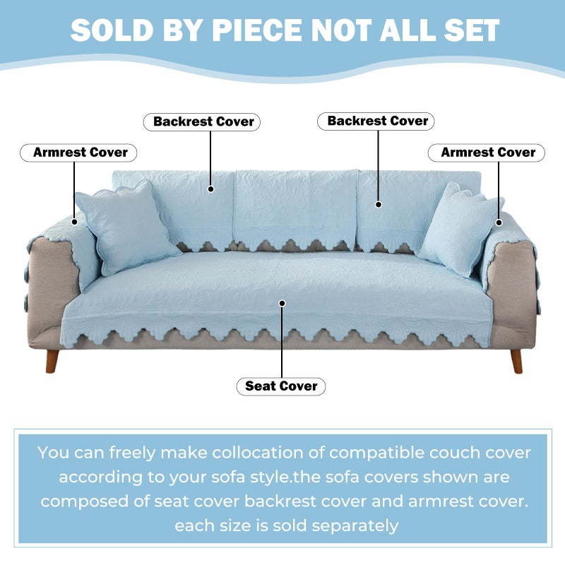 XSlive Cotton Embroidery Couch Sofa Cover Leaf and Floral Pattern Nonslip Quilted Furniture Protector Slipcover for Dogs, Children, Pets Sofa Slipcover Machine Washable (Blue,28"x28") - Image 2