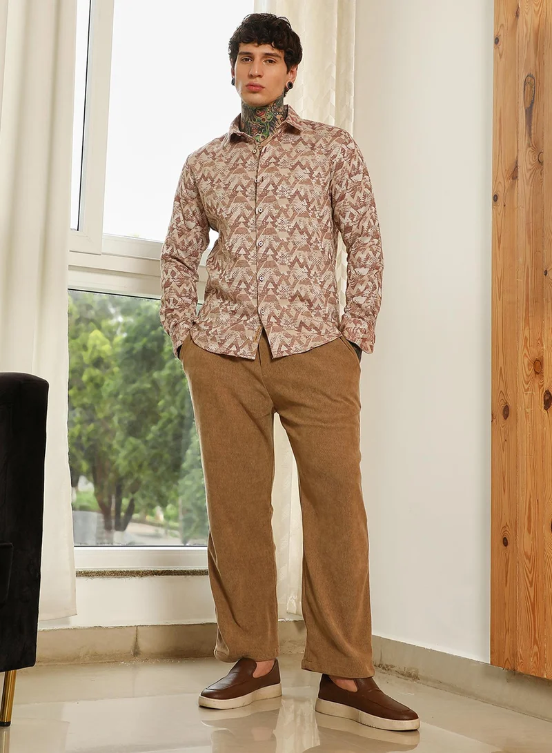 Campus Sutra Men's Geometric Pattern Cotton Blend Full Sleeve Shirt