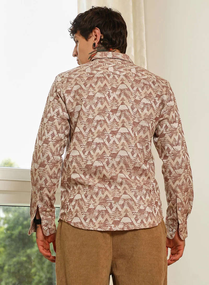 Campus Sutra Men's Geometric Pattern Cotton Blend Full Sleeve Shirt