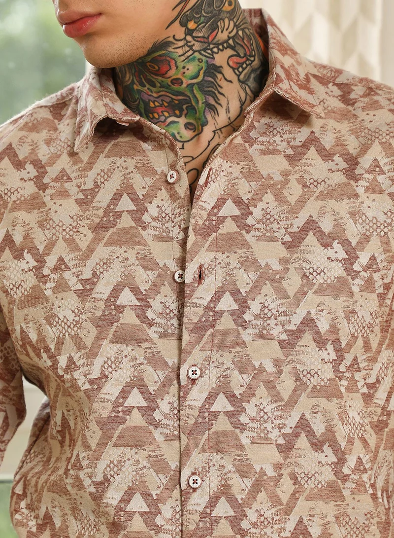 Campus Sutra Men's Geometric Pattern Cotton Blend Full Sleeve Shirt
