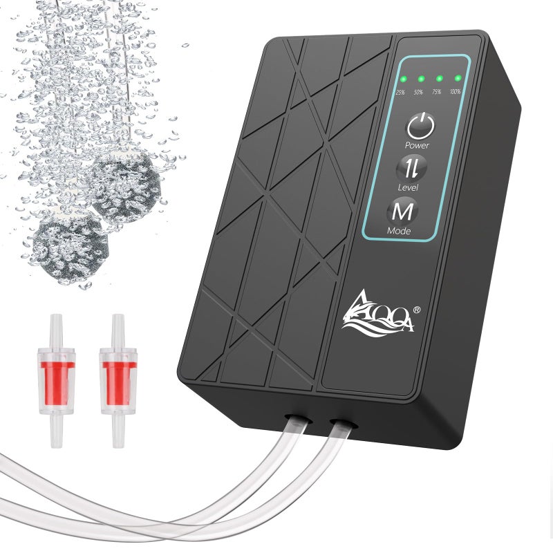AQQA Aquarium Air Pump 80GPH, USB Rechargeable Battery Powered Fish Tank Air Pump, Adjustable Air Flow Silent Aerator Oxygen Pump for Outdoor Fishing Indoor Power Outages Up to 120 Gallons Tank 4W - Image 1