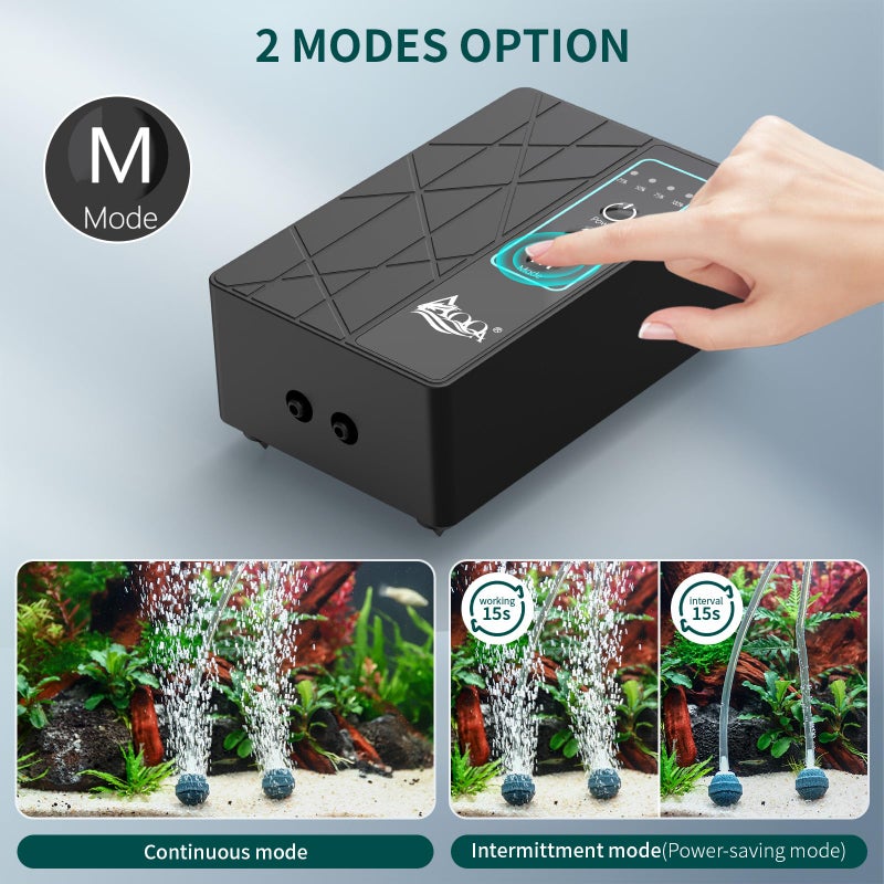 AQQA Aquarium Air Pump 80GPH, USB Rechargeable Battery Powered Fish Tank Air Pump, Adjustable Air Flow Silent Aerator Oxygen Pump for Outdoor Fishing Indoor Power Outages Up to 120 Gallons Tank 4W - Image 4