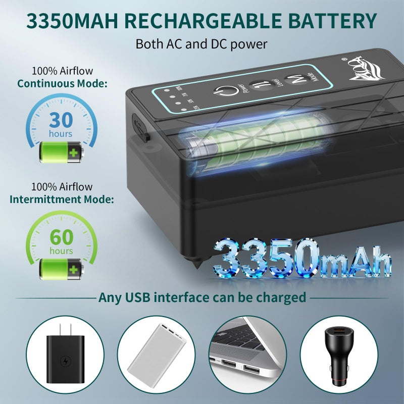 AQQA Aquarium Air Pump 80GPH, USB Rechargeable Battery Powered Fish Tank Air Pump, Adjustable Air Flow Silent Aerator Oxygen Pump for Outdoor Fishing Indoor Power Outages Up to 120 Gallons Tank 4W - Image 3