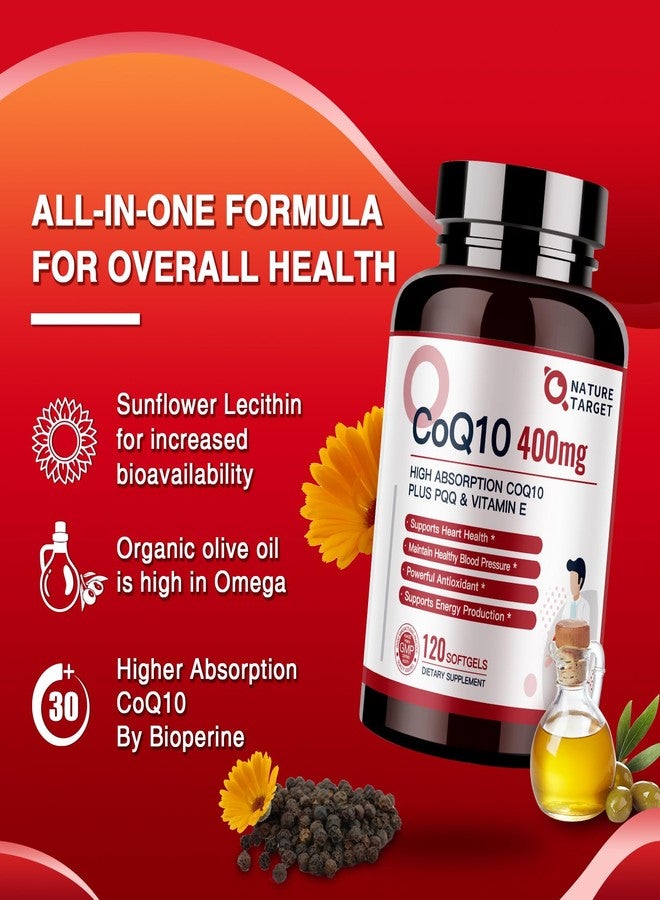 NATURE TARGET CoQ10-400mg Plus PQQ with Vitamin E & Organic Olive Oil - Coenzyme-Q10 with BioPerine - High Absorption Antioxidant-for-Heart-Health and Energy Production,120 Servings - Image 5