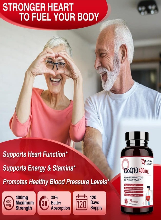 NATURE TARGET CoQ10-400mg Plus PQQ with Vitamin E & Organic Olive Oil - Coenzyme-Q10 with BioPerine - High Absorption Antioxidant-for-Heart-Health and Energy Production,120 Servings - Image 3