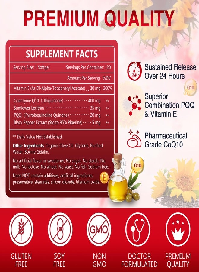 NATURE TARGET CoQ10-400mg Plus PQQ with Vitamin E & Organic Olive Oil - Coenzyme-Q10 with BioPerine - High Absorption Antioxidant-for-Heart-Health and Energy Production,120 Servings - Image 2