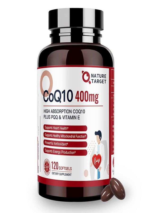 NATURE TARGET CoQ10-400mg Plus PQQ with Vitamin E & Organic Olive Oil - Coenzyme-Q10 with BioPerine - High Absorption Antioxidant-for-Heart-Health and Energy Production,120 Servings - Image 1