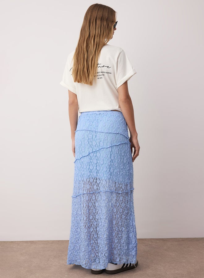 trendyol Light Blue a Line Lace Lined Maxi Skirt - Image 4