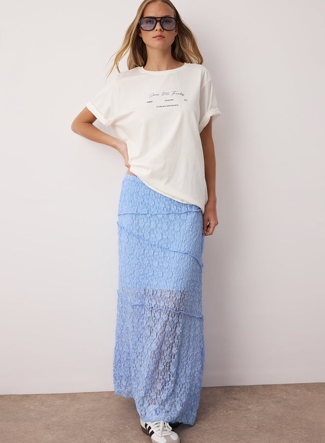 trendyol Light Blue a Line Lace Lined Maxi Skirt - Image 1