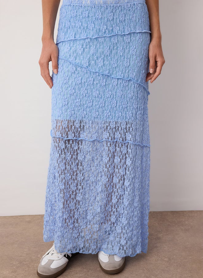 trendyol Light Blue a Line Lace Lined Maxi Skirt - Image 3