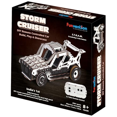 Funvention DIY Storm Cruiser Remote Controlled Car Kit | Build & Race Wooden RC Car Model | Glue-Less Assembly | Dual Motors, 2.4GHz Remote, Rechargeable Battery | STEM Learning Toy for Kids 8+ - Image 1