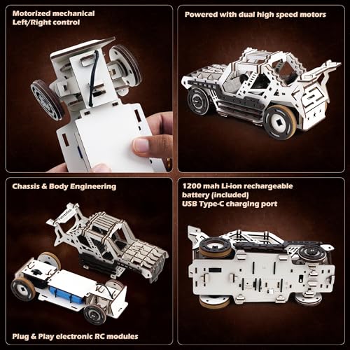 Funvention DIY Storm Cruiser Remote Controlled Car Kit | Build & Race Wooden RC Car Model | Glue-Less Assembly | Dual Motors, 2.4GHz Remote, Rechargeable Battery | STEM Learning Toy for Kids 8+ - Image 3