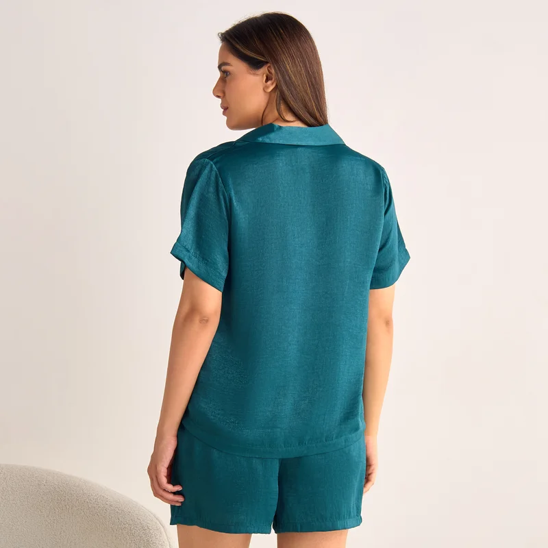 Splash FAV Velvet Satin Textured Shorts Set