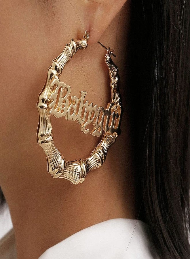 FORUBUS Large Babygirl Bamboo Joint Hoop Earrings - Hollow Out Hoops with 80s 90s Fashion Style for Party-baby gold - Image 3