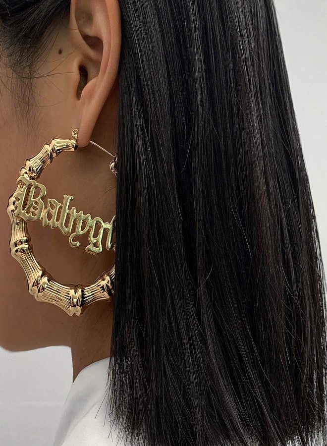 FORUBUS Large Babygirl Bamboo Joint Hoop Earrings - Hollow Out Hoops with 80s 90s Fashion Style for Party-baby gold - Image 2