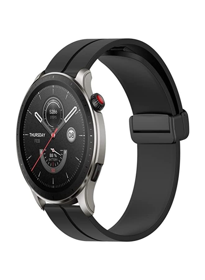 Band For Amazfit GTR 4  Solid Color Magnetic Clasp Silicone Watch Band (Black) - Image 1