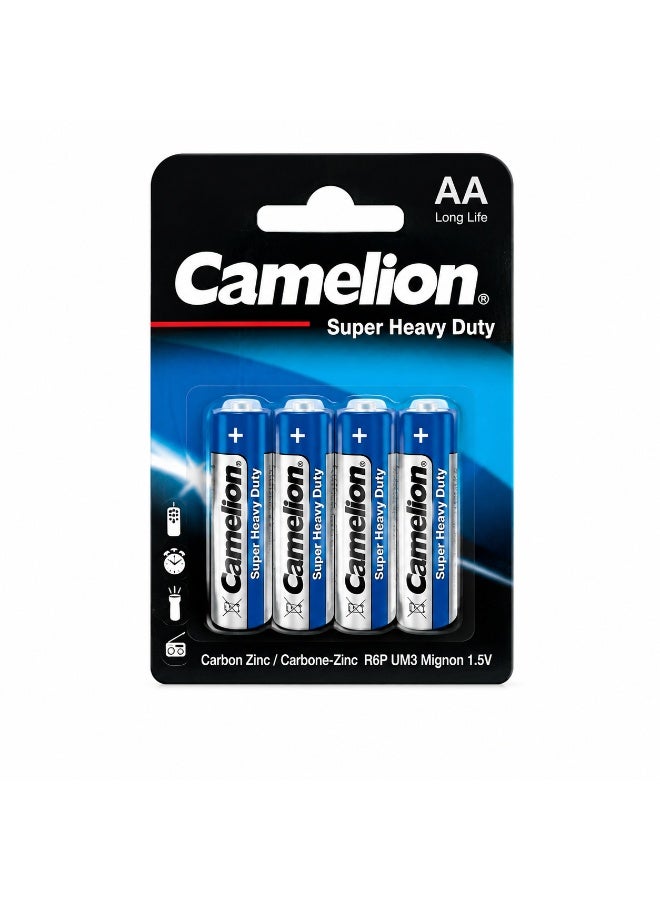 Camelion AA Super Heavy Duty Batteries 4 Pack, 1.5V Zinc Carbon Double A Batteries for Household Electronics, Toys, Clocks & Remote Controls - Image 1