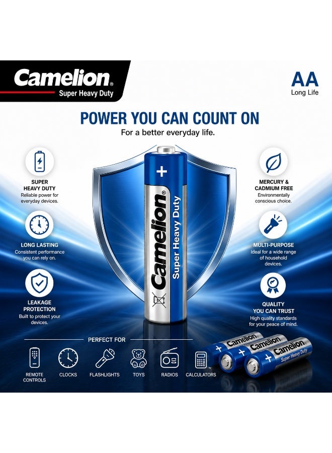 Camelion AA Super Heavy Duty Batteries 4 Pack, 1.5V Zinc Carbon Double A Batteries for Household Electronics, Toys, Clocks & Remote Controls - Image 5
