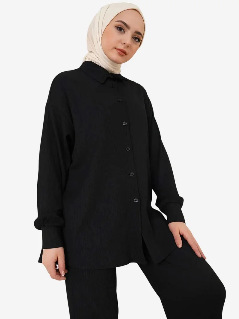 بيغ دارت طقم من قطعتين كبير الحجم بنقوش وقميص بياقة