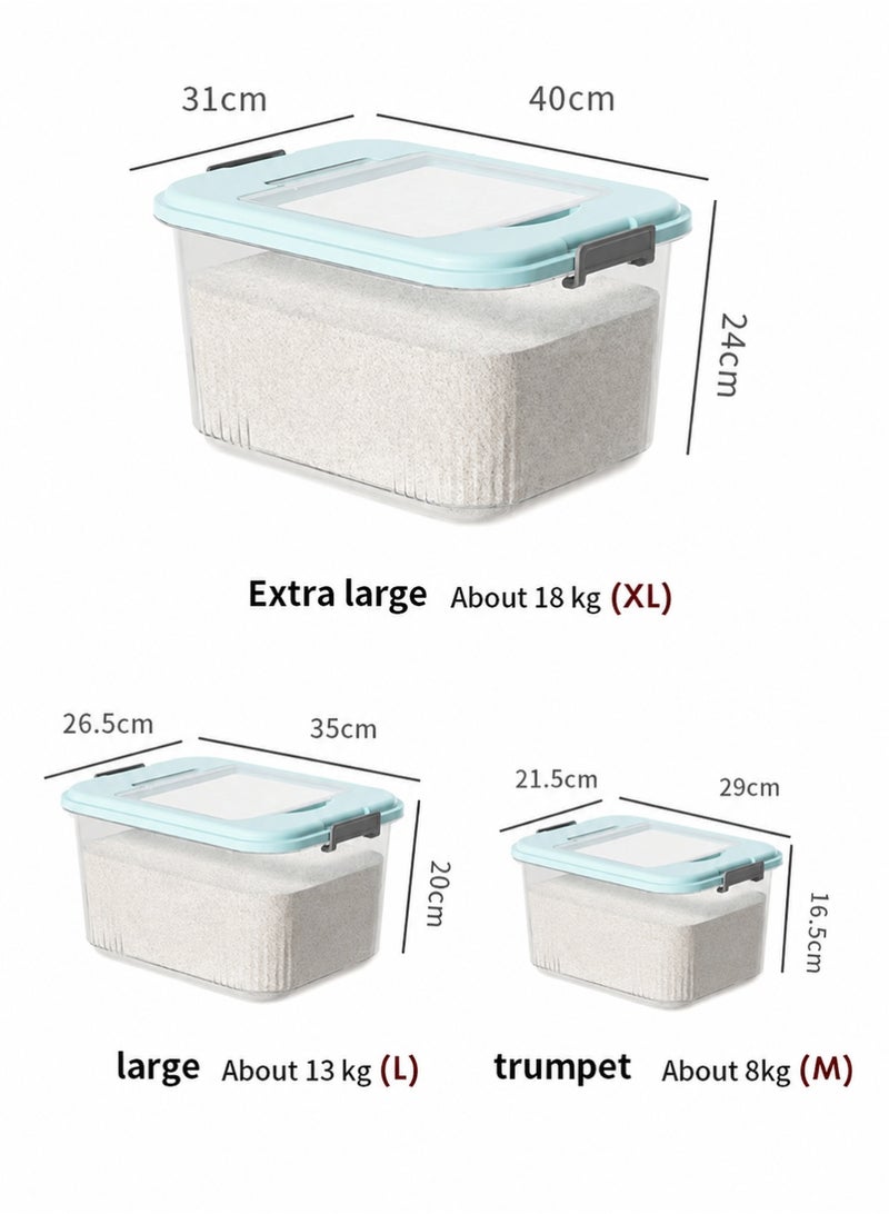 Reelyo Sealed Rice Bucket with Measuring Cup, 8/13/18KG Clear Food Dispenser Rice Container, Transparent Storage Container for Cereal, Cereal Dry Food Storage Containers, Moisture-Proof Rice Storage Bucket, BPA-Free Household Rice Holder Bin Large Capacity Grain Container for Flour, Sugar, Oatmeal, Soybean, Cereals Kitchen Pantry Organization and Storage - Image 2