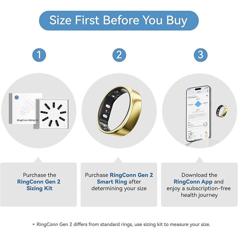 RingConn Gen 2, World’s First Smart Ring with Sleep Apnea Monitoring, No APP Subscription, 12-Day Battery Life, Stress/Heart Rate/Women's Health Tracker, Android & iOS Compatible (Gold, Size 8) - Image 2