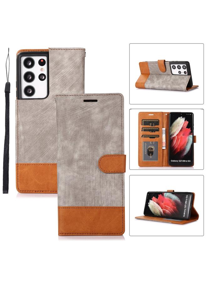 erorex Case For Samsung Galaxy S21 Ultra 5G Splicing Leather Phone Case - Image 1