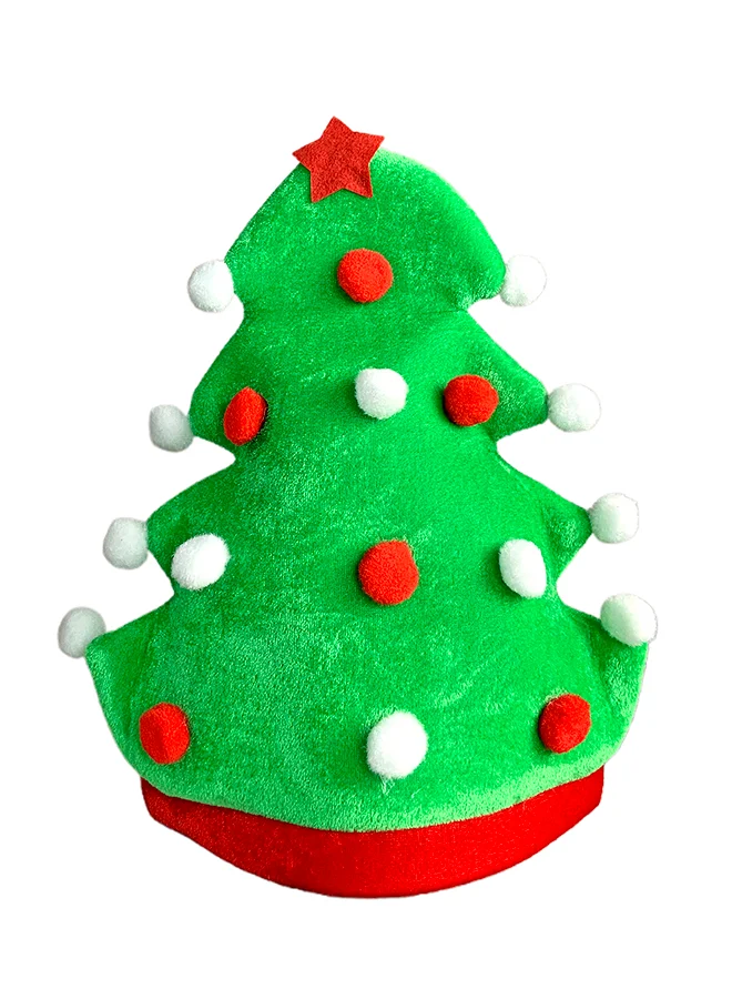 Little Surprise Box  3d Green Pompom Christmas Tree shaped Velvet Plush Christmas Party Hat