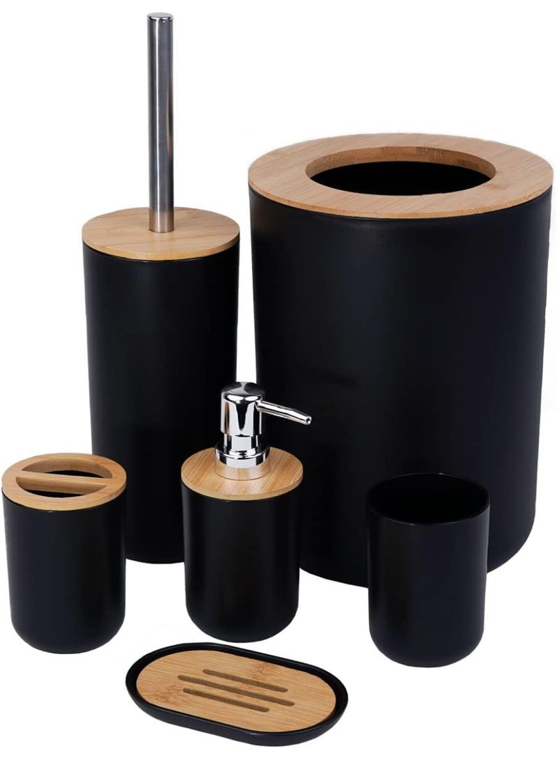 6-Piece Bathroom Accessory Set Bathroom Accessory Set Includes Toilet Brush, Soap Dispenser, Waste Bin, Toothbrush Holder, Soap Dispenser, and Cup - Image 1