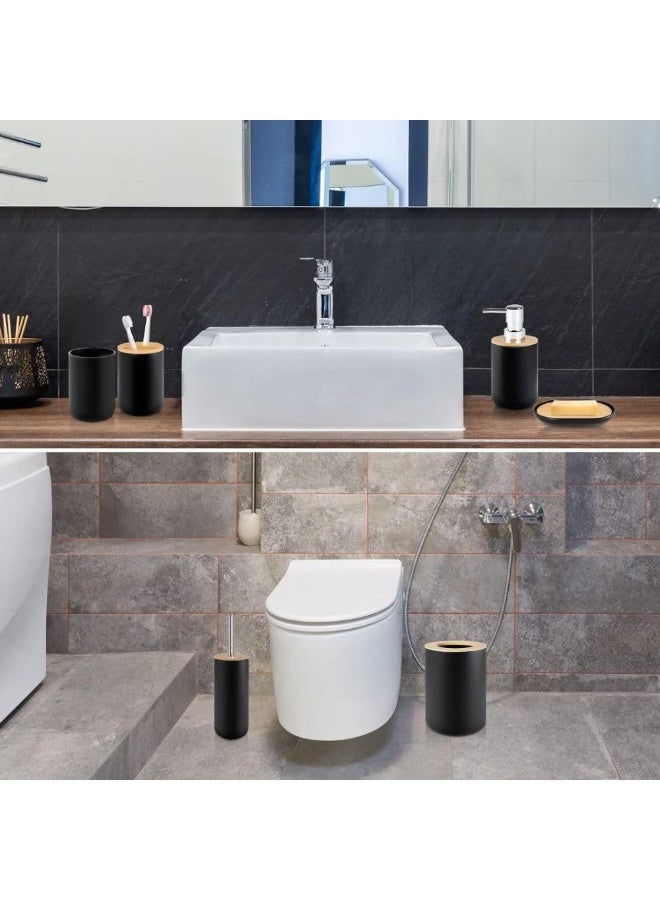 6-Piece Bathroom Accessory Set Bathroom Accessory Set Includes Toilet Brush, Soap Dispenser, Waste Bin, Toothbrush Holder, Soap Dispenser, and Cup - Image 3
