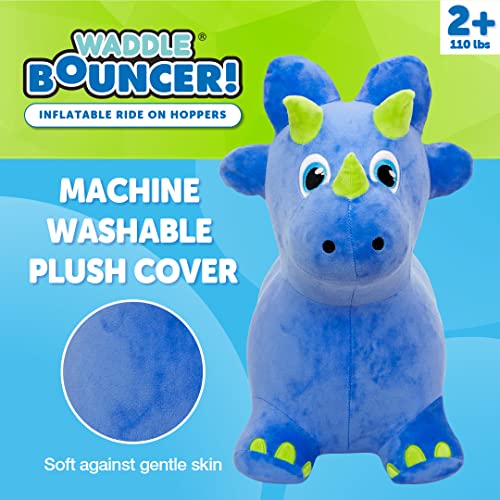 WADDLE Bouncy Hopper Inflatable Animal Hopping Plush Indoor and Outdoor Toy for Toddlers and Kids Pump Included Boys and Girls Ages 2 Years and Up Triceratops - Image 5
