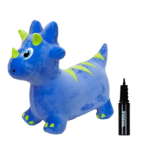 WADDLE Bouncy Hopper Inflatable Animal Hopping Plush Indoor and Outdoor Toy for Toddlers and Kids Pump Included Boys and Girls Ages 2 Years and Up Triceratops - Image 1