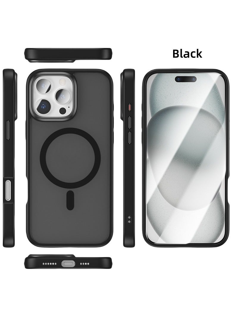 Magnetic Case for iPhone 16 Promax Compatible with MagSafe, Translucent Matte Back Slim Shockproof Phone Cover (Black)  - Image 1