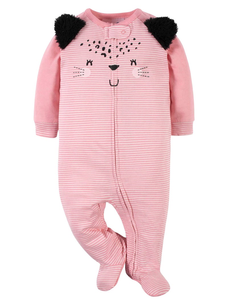 Gerber Baby Girls 4 Pack 'N Play Footie And Toddler Sleepers, Leopard Pink, 6-9 Months US - Image 3