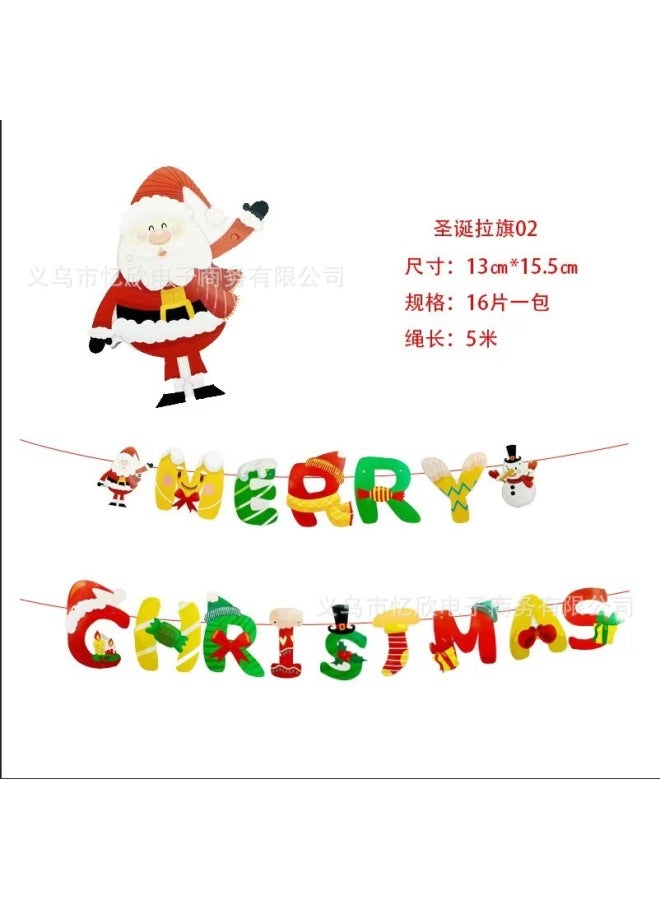 YIXIN Christmas Decorations Christmas Pull Flag Hanging Ornaments Holiday Banner Party Decoration Paper Cartoon Christmas Hanging Flag Pull Flower - Image 1