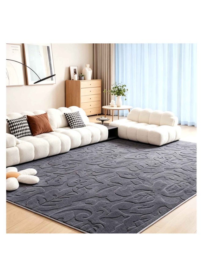 Leaf Pattern Rug,1pc Large-Size Long-Pile Velvet Plush Rug with Leaf Pattern,Washable,Gray Checkered Pattern Living Room Coffee Table Rug,Suitable for Bedroom,Entryway Doormat, and Dining Room,Foyer, Game Room, Outdoor Patio,Garden,and Courtyard Area Rug - Image 1