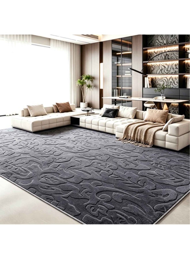 Leaf Pattern Rug,1pc Large-Size Long-Pile Velvet Plush Rug with Leaf Pattern,Washable,Gray Checkered Pattern Living Room Coffee Table Rug,Suitable for Bedroom,Entryway Doormat, and Dining Room,Foyer, Game Room, Outdoor Patio,Garden,and Courtyard Area Rug - Image 2