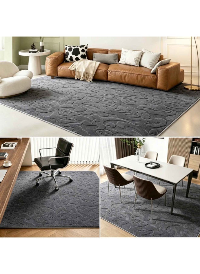 Leaf Pattern Rug,1pc Large-Size Long-Pile Velvet Plush Rug with Leaf Pattern,Washable,Gray Checkered Pattern Living Room Coffee Table Rug,Suitable for Bedroom,Entryway Doormat, and Dining Room,Foyer, Game Room, Outdoor Patio,Garden,and Courtyard Area Rug - Image 3