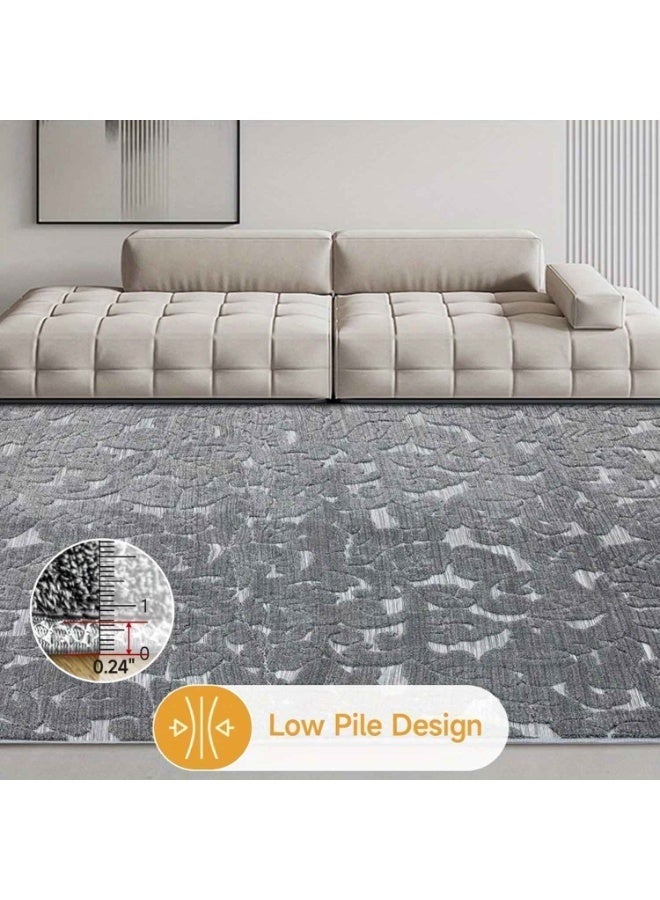 Leaf Pattern Rug,1pc Large-Size Long-Pile Velvet Plush Rug with Leaf Pattern,Washable,Gray Checkered Pattern Living Room Coffee Table Rug,Suitable for Bedroom,Entryway Doormat, and Dining Room,Foyer, Game Room, Outdoor Patio,Garden,and Courtyard Area Rug - Image 4