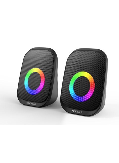 KISONLI X7 USB + AUX 3.5MM Speaker RGB Speaker for Computer, LAPTOP 3 WATT PER SPEAKER  WITH MODERN ERGONOMIC DESIGN PERFECT FOR YOUR COMPUTER  SETUP