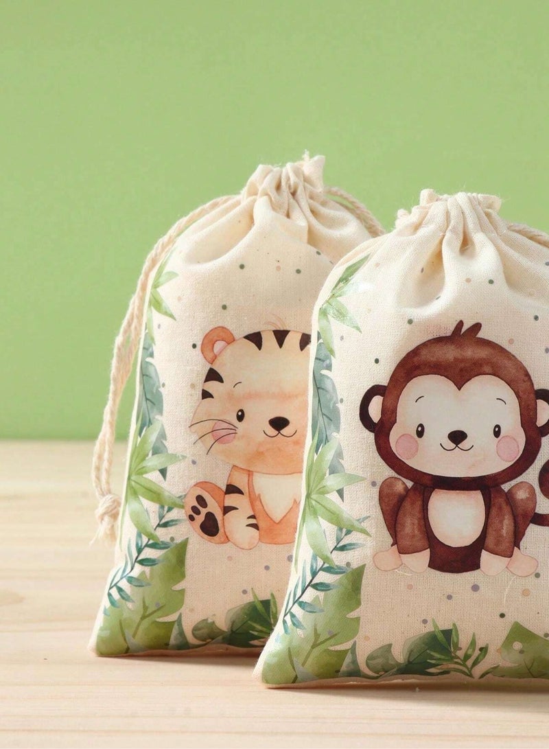 Fabric Bags for Gift and Candy Distributions for Birthday Parties and baby showers, 6 pieces with a Cute Animals paint - Image 3