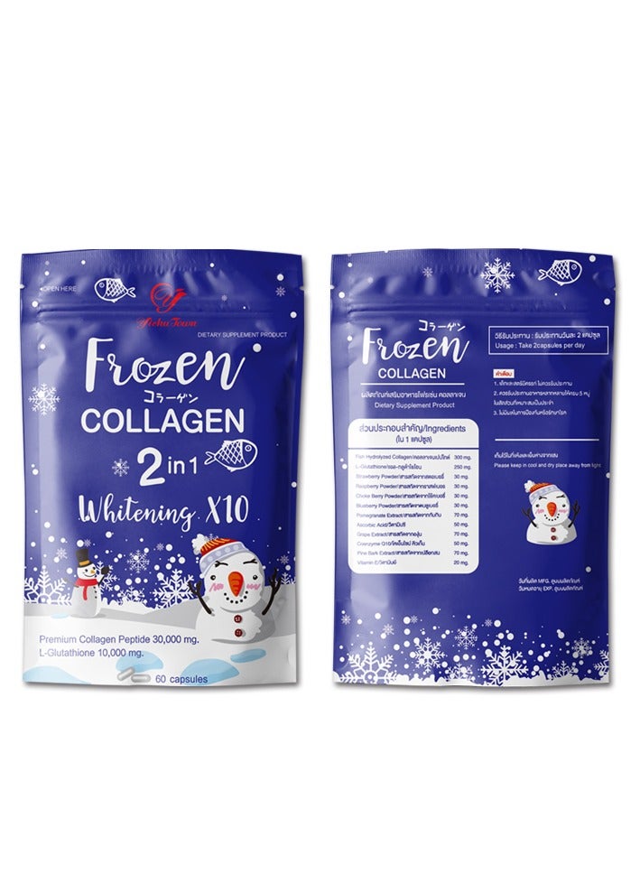 Wins Town Frozen Collagen 2 In 1 Whitening 10X Premium Collagen Peptide 30000 Mg And L- Glutathione 10000 Mg 60 Capsule  - Image 2