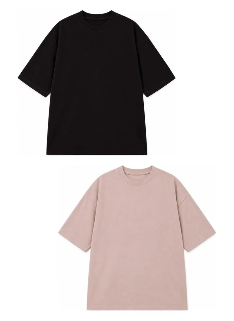 Abitos Black & Light Brown Daily Double Heavyweight Oversized Tshirts 2 Pack for Men | Best Price UAE
