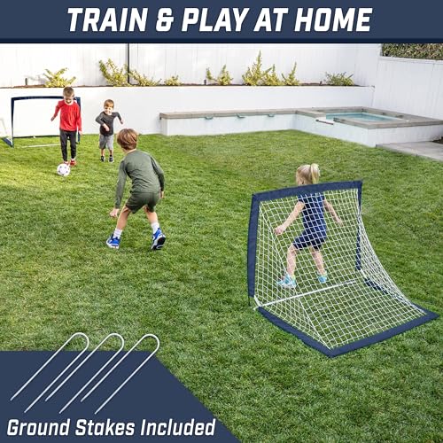 GoSports Team Tone 4 ft x 3 ft Portable Soccer Goals for Kids Set of 2 Pop Up Nets for Backyard Navy - Image 3