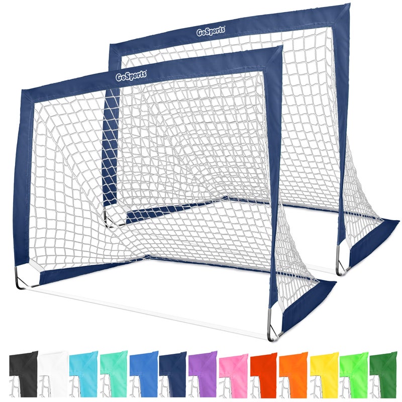 GoSports Team Tone 4 ft x 3 ft Portable Soccer Goals for Kids Set of 2 Pop Up Nets for Backyard Navy - Image 2