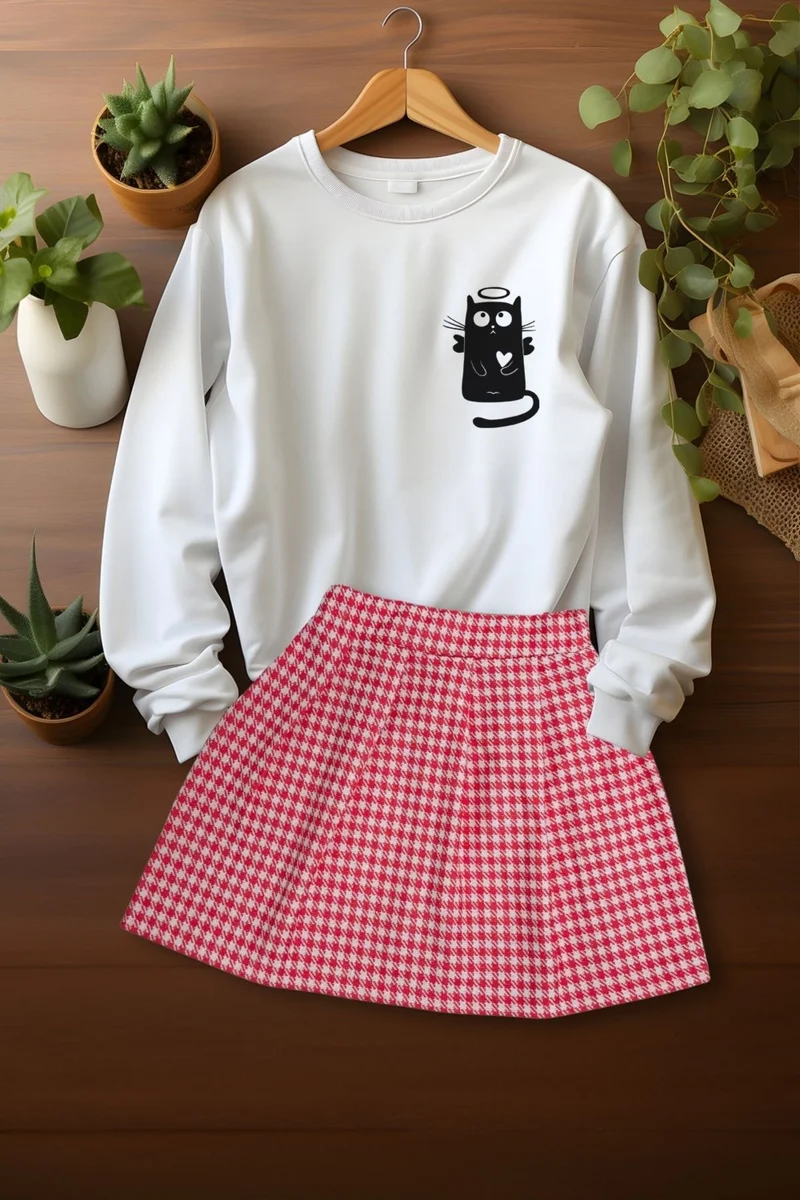ادا بيبيك تشوكوك Ada Baby Child Style Sweat Plaid Skirt Top and Bottom Set